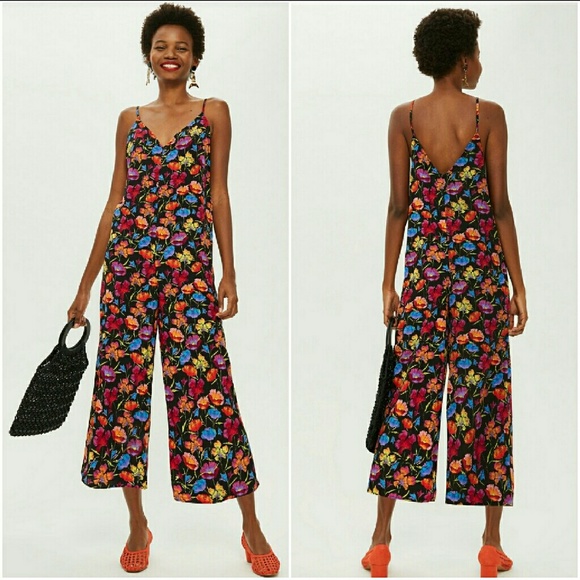 topshop black floral jumpsuit